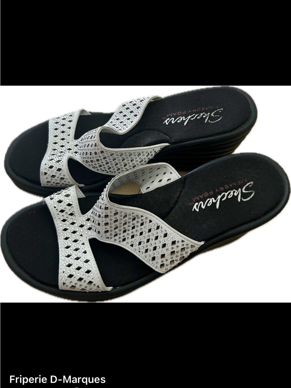 Skechers White Perforated Slip-On Wedge Sandals for Women size 6